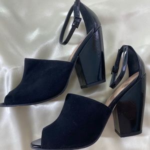 ASOS Black Ankle Tie Chunky Open Toe Heels